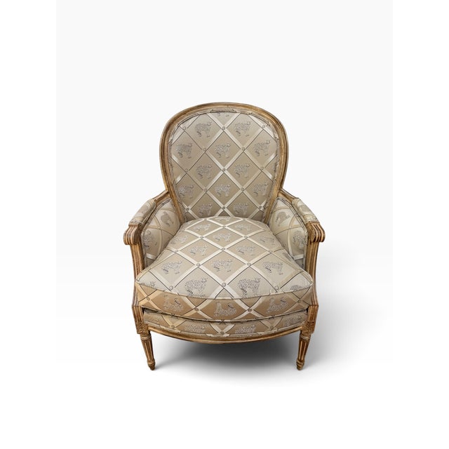 Taupe Wesley Hall Louis XVI Style Upholstered Bergère Chair For Sale - Image 8 of 14