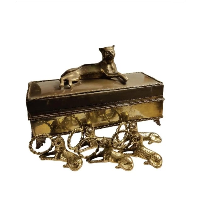 Brass Vintage Ornate Brass Reclining Jaguar Dinner Napkin Holders ~ Set of 12 For Sale - Image 8 of 8