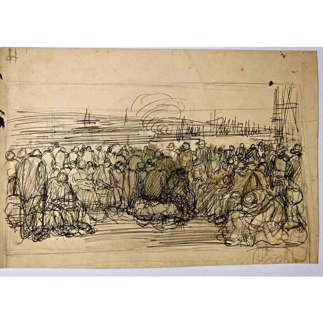 Gabriele Galantara, The Wait in the Journey, Mixed Media Drawing, 1907 For Sale