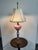 Design Plus Gallery presents a Vintage Fenton Cranberry Opalescent Coin Dot Art Glass Table Lamp. The lamp is composed of...