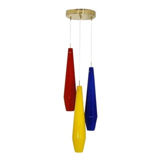 Mid Century Red Yellow Blue Italian Style Chandelier For Sale