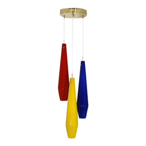 Mid Century Red Yellow Blue Italian Style Chandelier For Sale