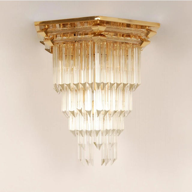 Italian Glass Chandelier Venice Gold Brass Transparent Crystal Venini Modern Tall Murano Glass 5 Tier Chandelier Tariff Free Delivery For Sale - Image 6 of 8