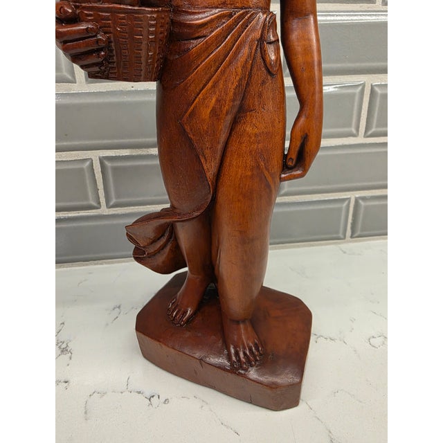 Chestnut Mid-Century Balinese Art Deco Hardwood Harvest Maiden Sculpture by A. Fatimah For Sale - Image 8 of 12