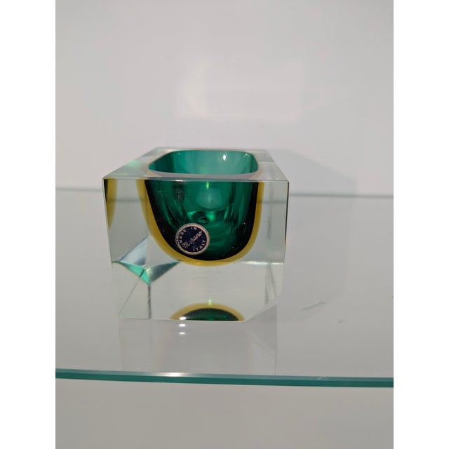 Rare heavy murano sommerso glass ashtray / vide-poche, italy, circa 1960s, green/yellow/clear glass, 1,454 g, with...