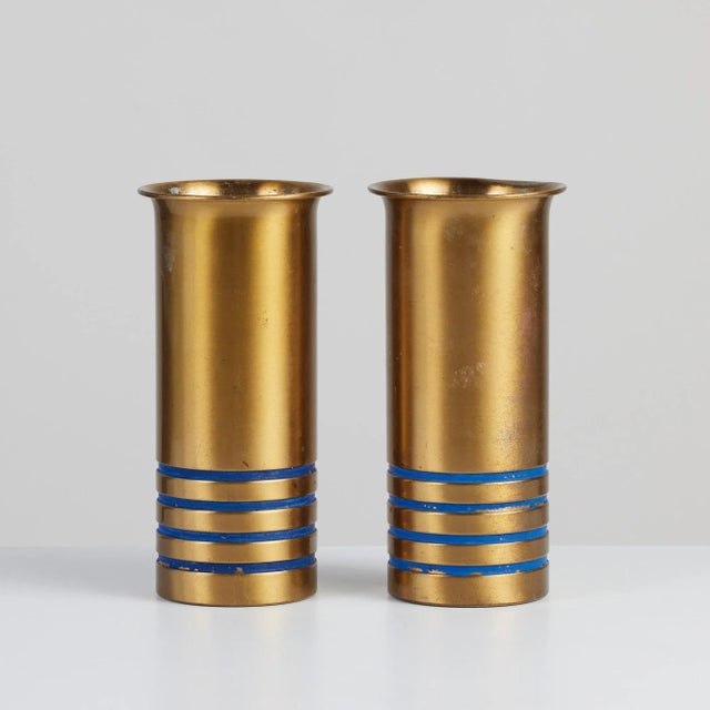 Mid-Century Modern 1930s Walter Von Nessen for Chase Brass Vases- a Pair For Sale - Image 3 of 10