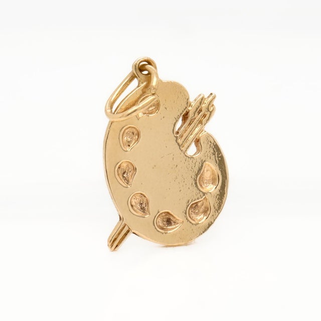 Mid-Century Modern Vintage Signed American Charm Co 14k Gold Artist Palette & Brush Bracelet Charm For Sale - Image 3 of 15