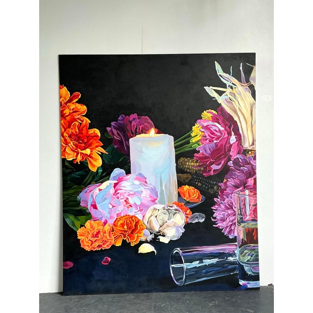 Black Vintage Monumental Original Still Life on Canvas Wrapped Board For Sale - Image 8 of 12