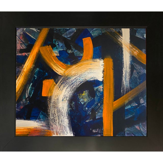 2025 "039-25" Abstract Expressionist Navy & Ochre Painting by Mark Lewis For Sale