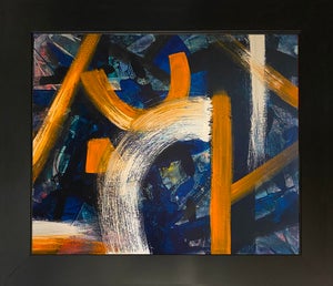 2025 "039-25" Abstract Expressionist Navy & Ochre Painting by Mark Lewis