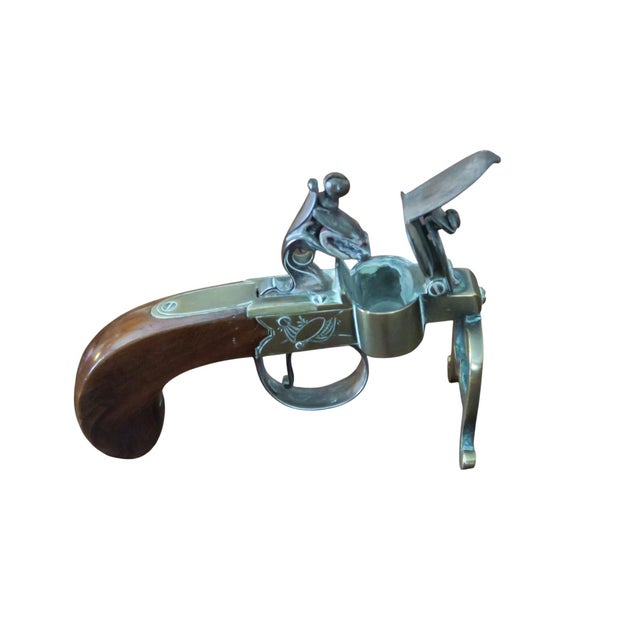 Antique George III Brass, Iron and Mahogany Flintlock Tinder Pistol For Sale - Image 9 of 18