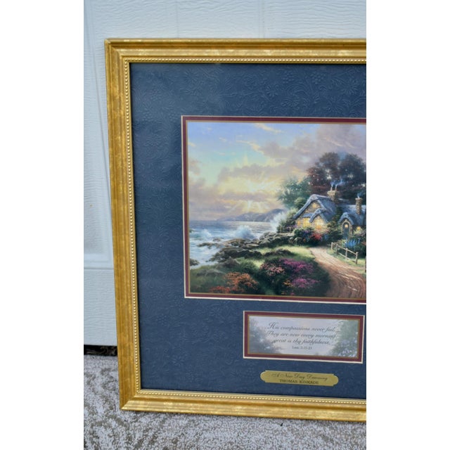 Textile Vintage Thomas Kinkade "A New Day Dawning" Lithograph on Canvas-Board Framed For Sale - Image 7 of 12