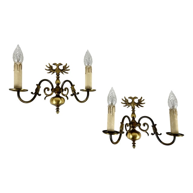 Vintage Neo-Classical Brass Eagle Wall Sconces, Belgium, 1960s, Set of 2 For Sale