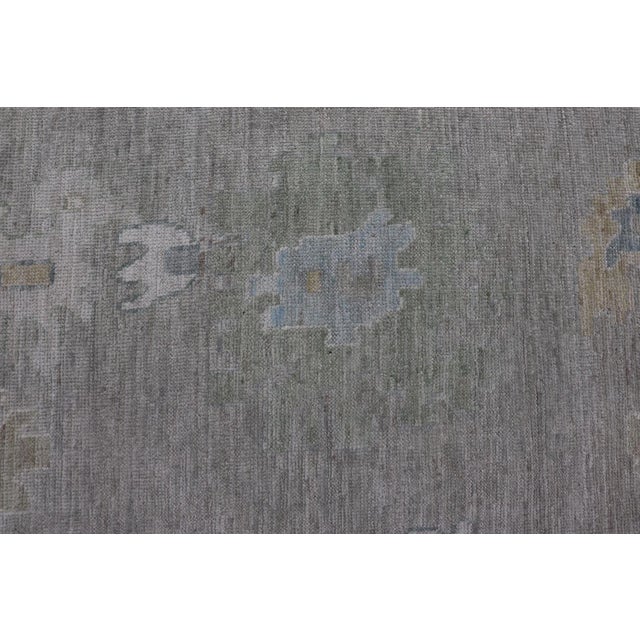 Cream All-Over Floral Modern Oushak With Light Tan Background and Cream Border For Sale - Image 8 of 12