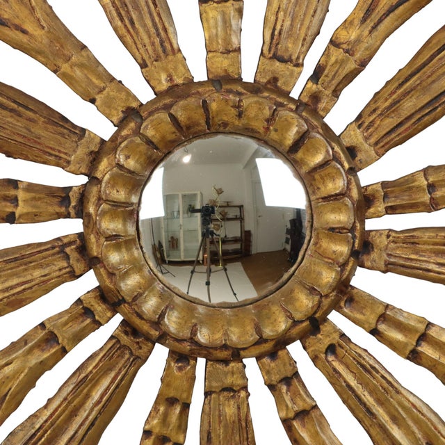 Wooden Sunburst Mirror, 1950s For Sale - Image 13 of 16