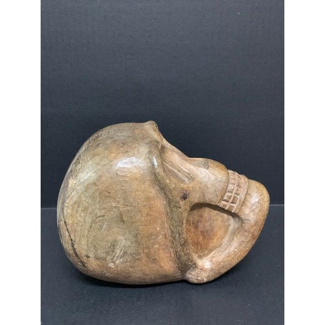 Late 20th Century Vintage Carved Solid Wood Skull Sculpture For Sale - Image 5 of 7