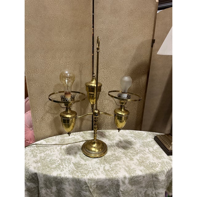 Vintage Brass Hurricane Student Lamp Style Table Lamp For Sale - Image 4 of 10