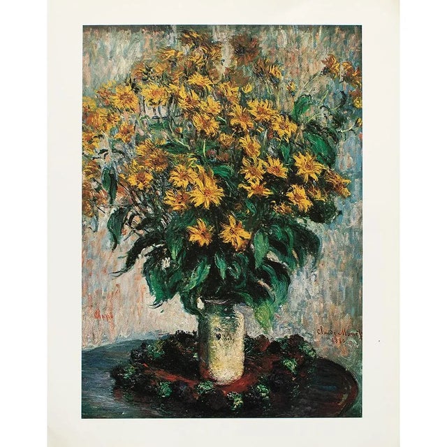 An excellent large full-color print after Impressionist painting "Vase of Chrysanthemums" by Claude Monet. Comes from a...