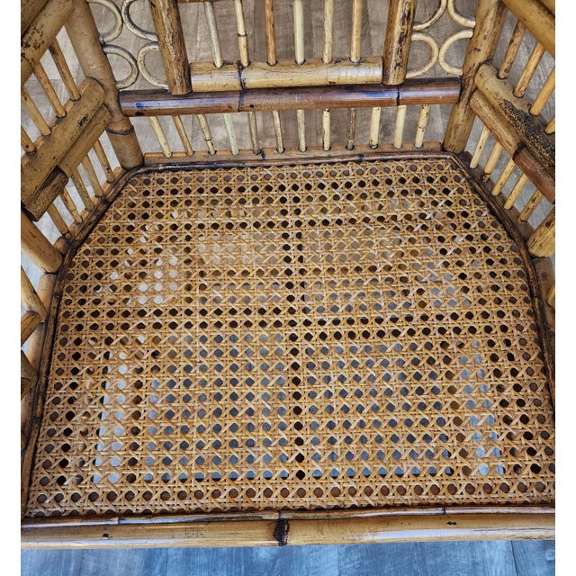 1970s Vintage Brighton Pavilion Burnt Bamboo & Rattan Armchair For Sale - Image 14 of 16