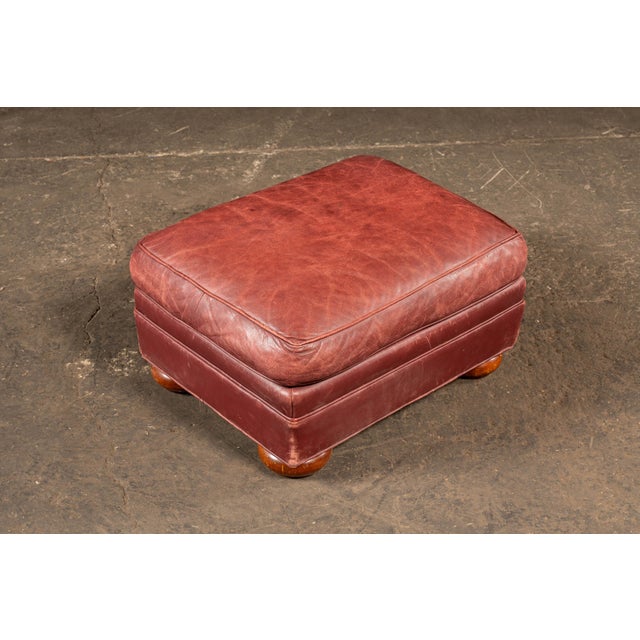 Late 20th Century Red Leather Armchair With Ottoman For Sale - Image 9 of 18