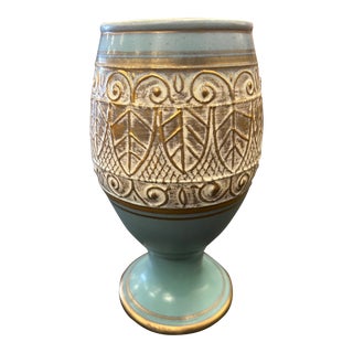 1960’s Vee Jackson California Pottery Hand Decorated Gilded Chalice Vase For Sale