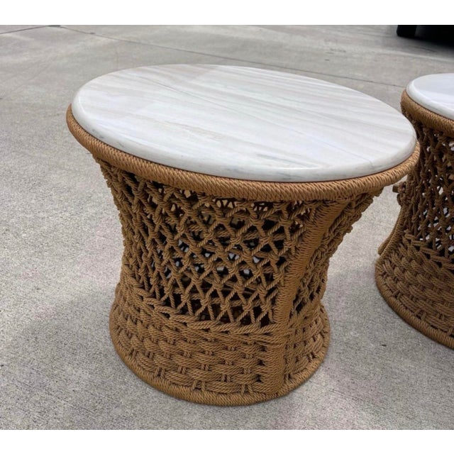 Marzio Cecchi Studio Most Rope Travertine Top Side Tables or Nightstands, a Pair For Sale - Image 11 of 12