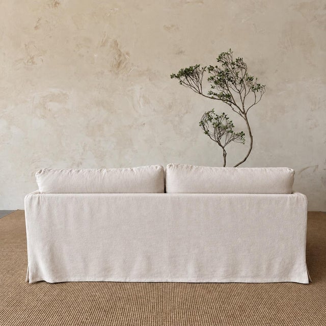 2020s Veles Slip Covered Sofa in 100% Pure Thick Belgian Linen- Greige For Sale - Image 5 of 8