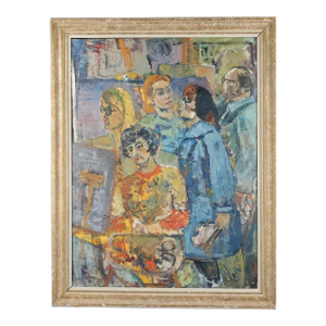 Huge Vintage 1970 Impressionist Figural Oil Painting 46 X 36