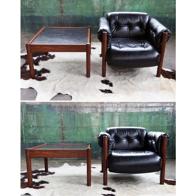 Mid-Century Black Surface and Dark Wood Frame Coffee Table For Sale - Image 4 of 11