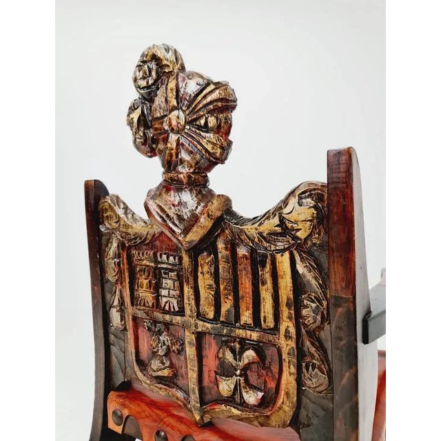 Antique Spanish Hand-Carved Wood Rocking Armchair, 1900s For Sale - Image 11 of 18
