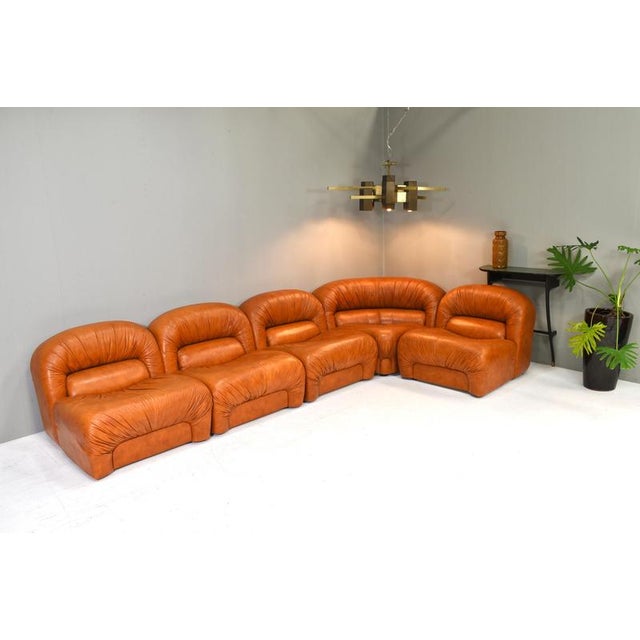 Sectional Sofa in Cognac Leather by Rossi Di Albizzate, Italy, 1970s, Set of 5 For Sale - Image 4 of 18