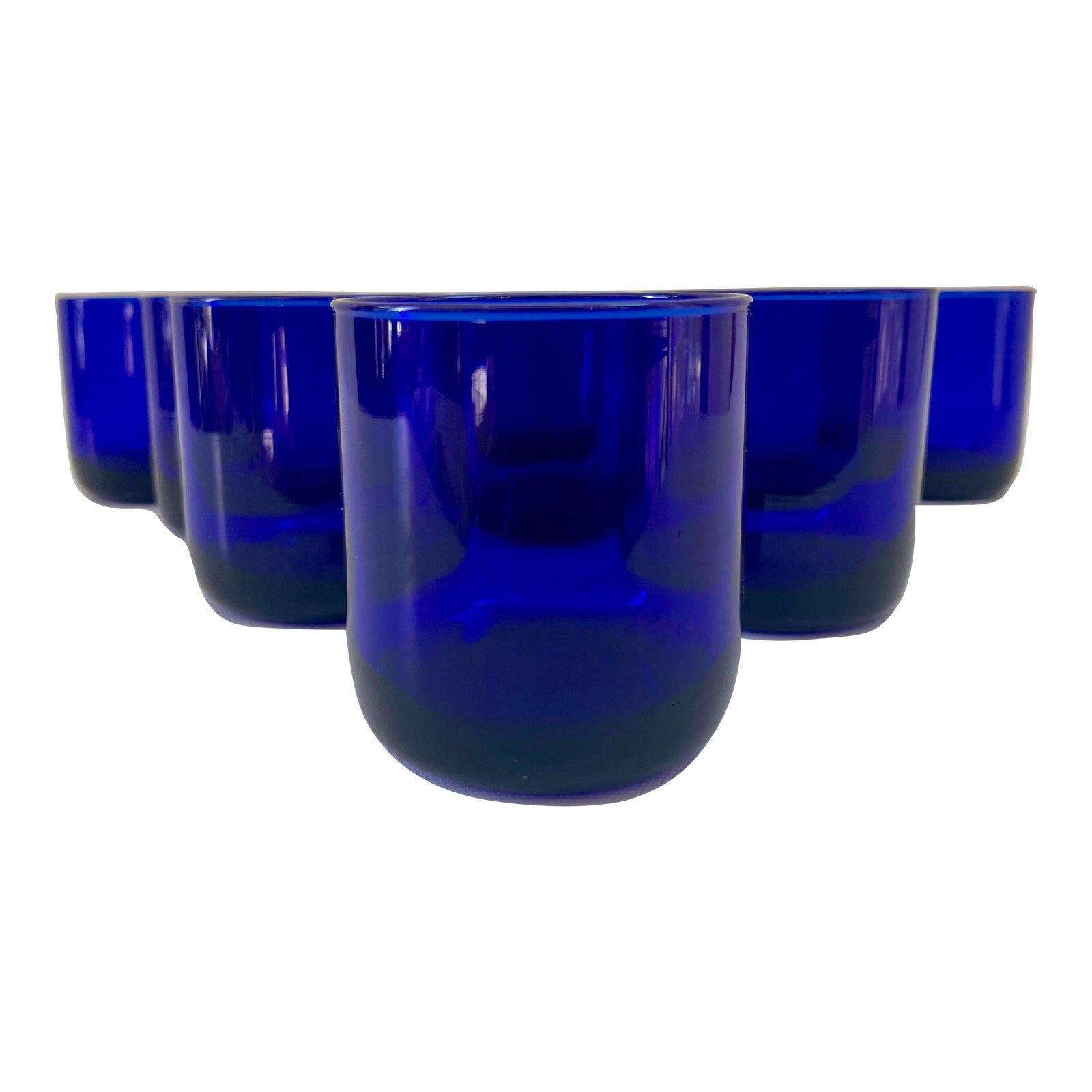 Vintage Cobat Blue Rocks Glasses - Set of 9 | Chairish