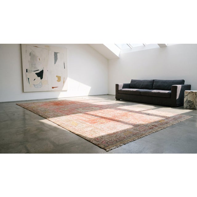 Salmon 1920s Salmon Medallion Modern Antique Chinese Khotan Hand Knotted Rug 5'7" X 12'3" Wool Carpet For Sale - Image 8 of 9