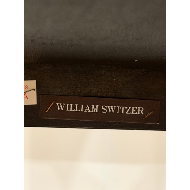 Late 20th Century Pair of Vintage, Custom Upholstered William Switzer Ebonized & Gilt Armchairs For Sale - Image 5 of 5