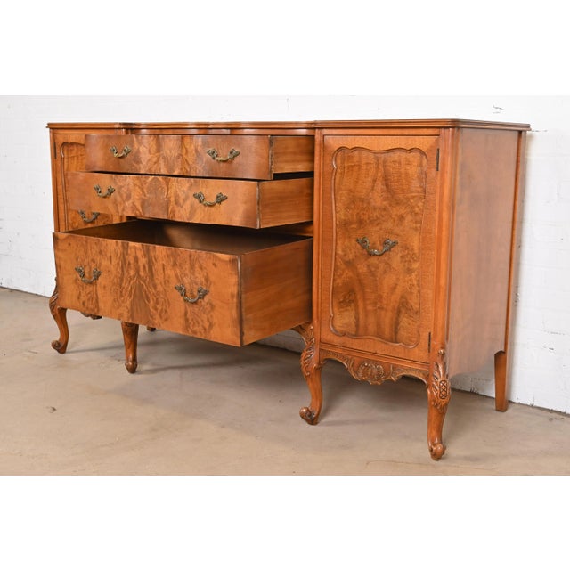 Wood Romweber French Provincial Louis XV Burl Wood Sideboard or Bar Cabinet, Circa 1920s For Sale - Image 7 of 12