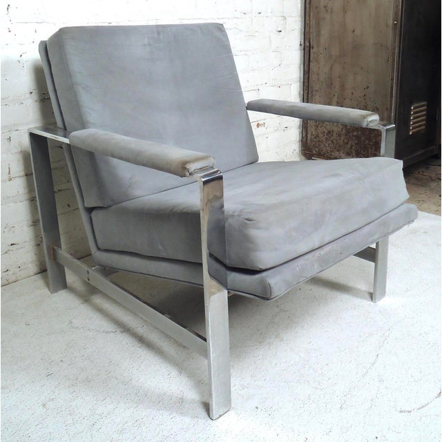 Milo Baughman Vintage Mid-Century Attributed to Milo Baughman Flat Bar Lounge Chair For Sale - Image 4 of 9