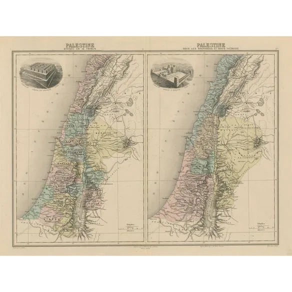 Tribes and Maccabees Antique Map by Migeon, 1892 For Sale