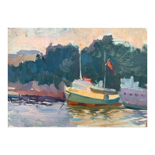 Original River Landscape Oil Painting, Ukrainian Artist, 1960s For Sale