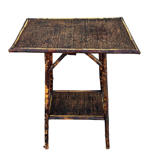 1900 - 1909 Early 20th Century Restored Aesthetic Movement Tiger Bamboo Rectangle Side Table W/ Embossed Top For Sale - Image 5 of 6