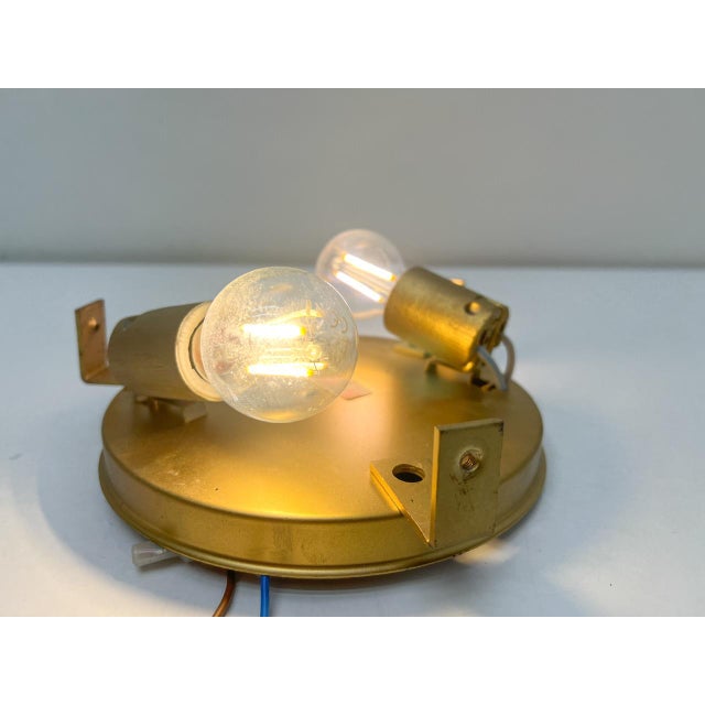 Ice Glass Flush Mount Lamp with Brass Details from Hillebrand Lighting, Germany, 1960s For Sale - Image 9 of 18