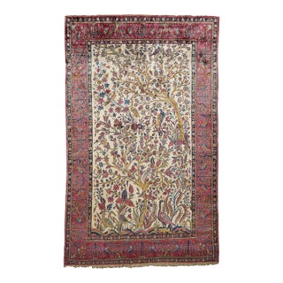 Late 19th Century Persian Silk Kashan Rug, 4'5'' X 6'5'' For Sale