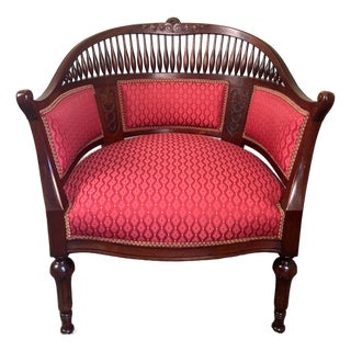 Edwardian Mahogany Barrel Back Conversation Chair, Circa 1900 For Sale