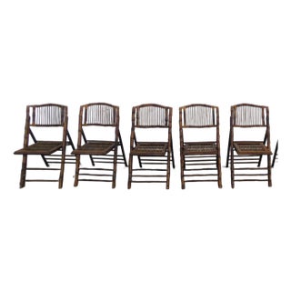 Hollywood Regency Bamboo Folding Dining Chairs Set of Five 6149 For Sale