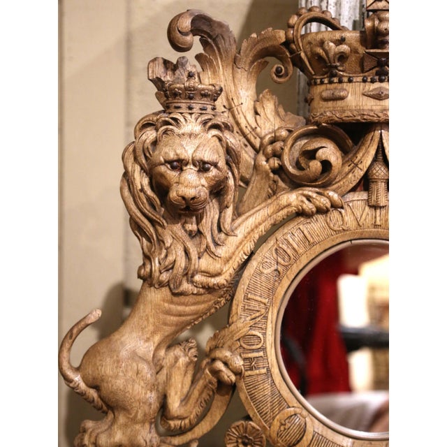 French Mid-19th Century French Black Forest Bleached Oak Royal Coat of Arms Mirror For Sale - Image 3 of 11