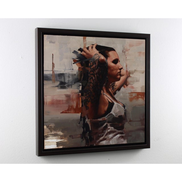 Contemporary Outside the Box by Calvin Lai | Oil on Wood Panel Portrait of a woman with tattoos. For Sale - Image 3 of 5