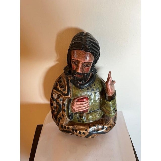 Late 20th Century Vintage Hand Carved 9" Wood Santo Statue Folk Art Bulto Figure Wall Hanging For Sale - Image 5 of 5