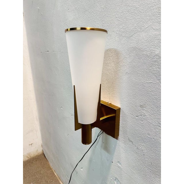 Gold Wall Light in Brass and Opaline, 1950s For Sale - Image 8 of 8