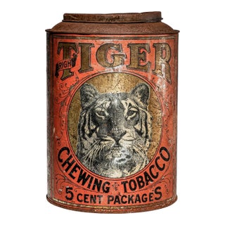 Neat Large Antique Tiger Chewing Tobacco Tin Country Store Advertising Display Can Americana Tobacciana General Store Home Decor For Sale
