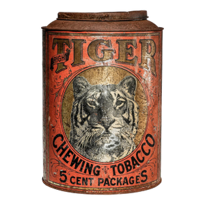 Neat Large Antique Tiger Chewing Tobacco Tin Country Store Advertising Display Can Americana Tobacciana General Store Home Decor