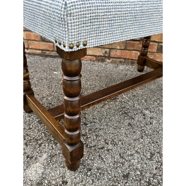 Blue Newly Upholstered English Bench For Sale - Image 8 of 9